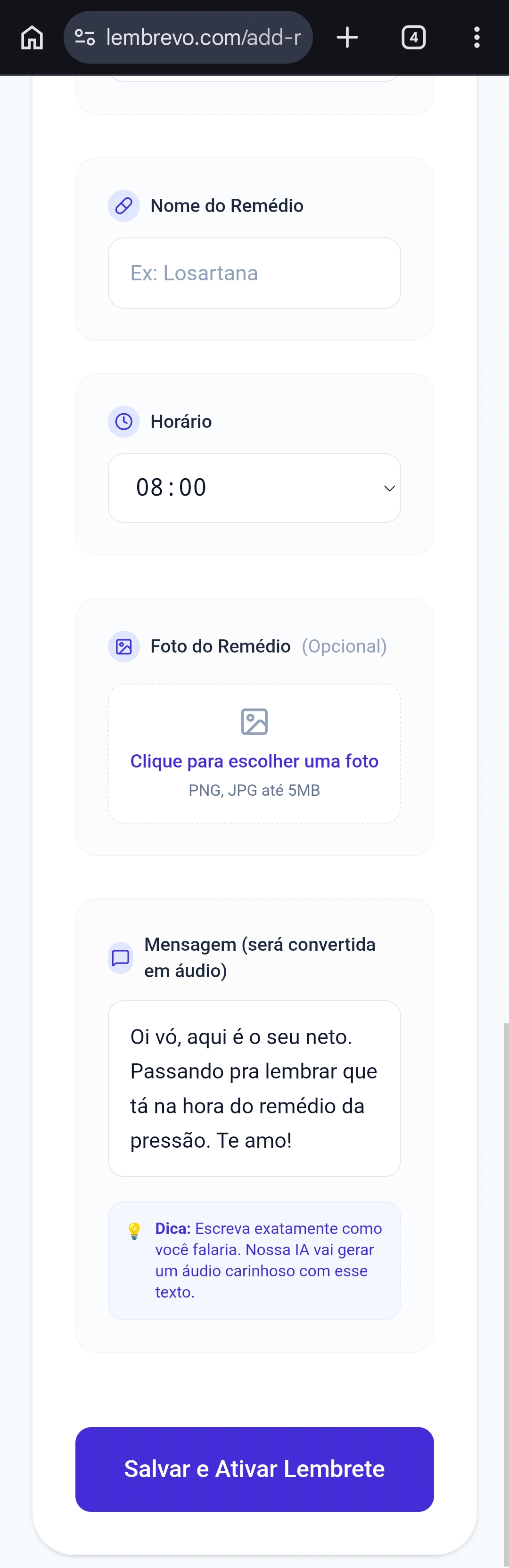Interface MeLembraZap